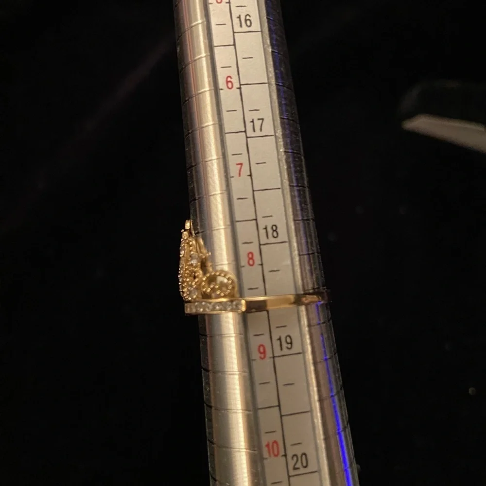 14K Gold Princess Crown RING Fifteen CZ Stones Delicate - Picture 8 of 9